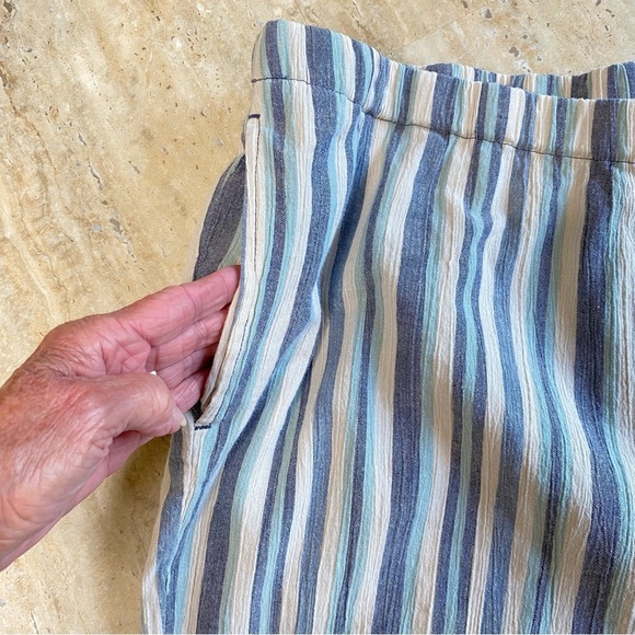 Appleseed's Pants Women's 20 Wide Leg Blue Green Striped Pull On‎ Coastal Casual - Picture 2 of 7